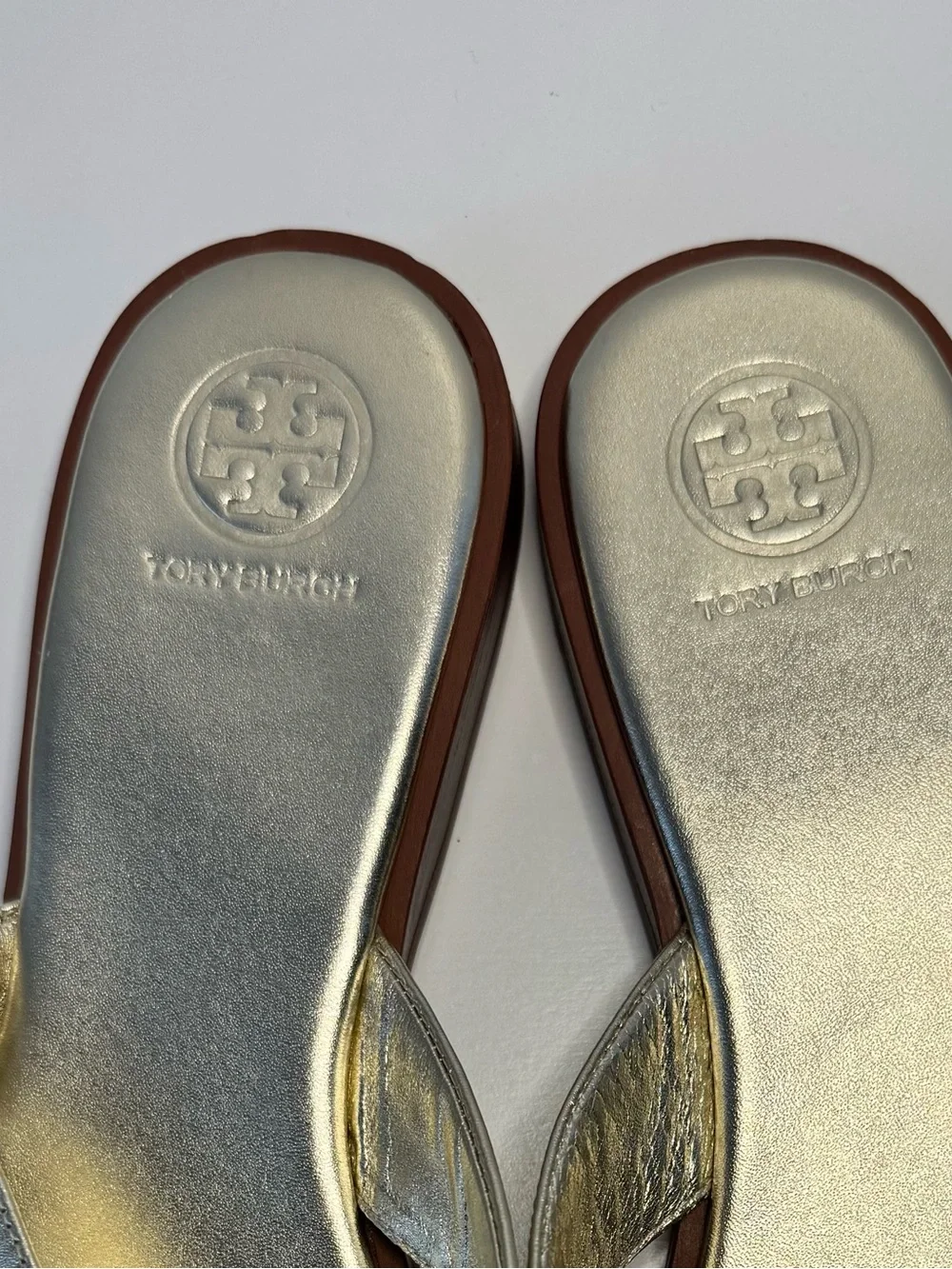 Tory Burch Metallic Gold Logo Thong Sandals